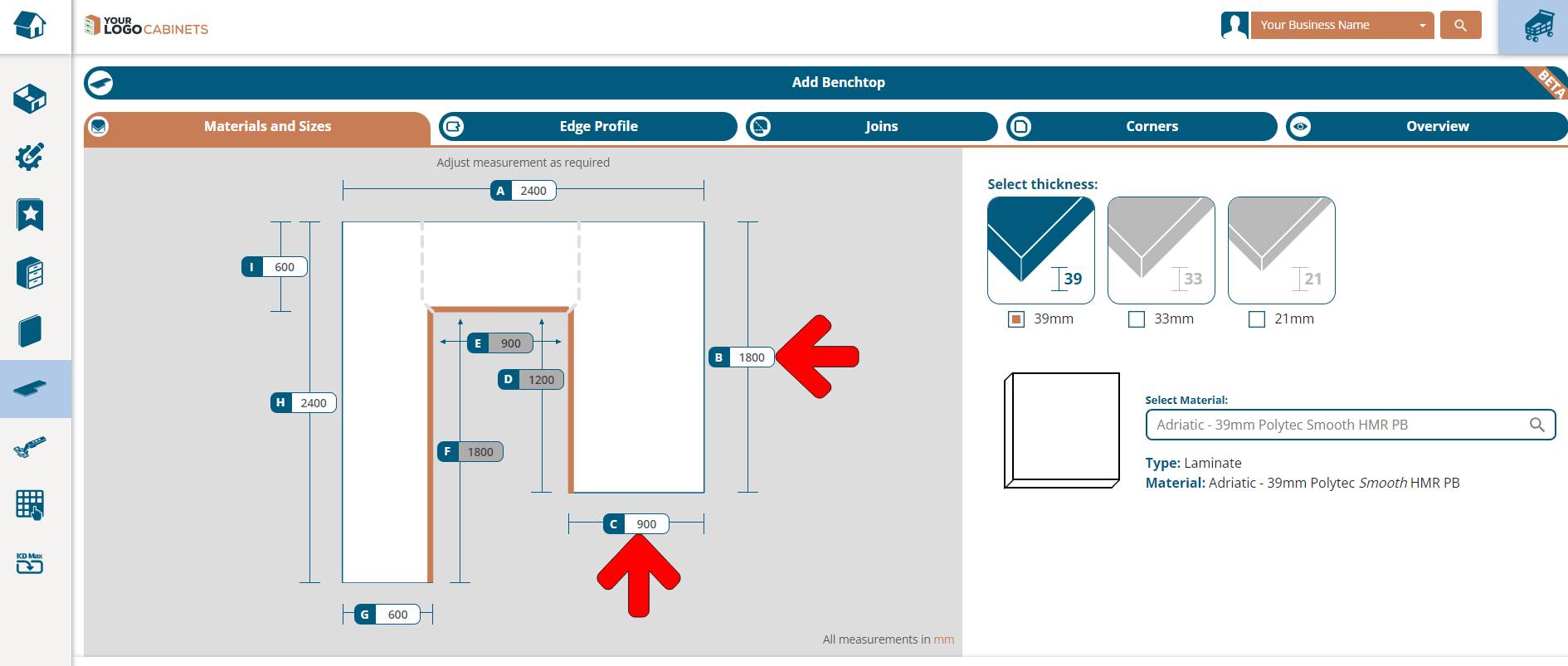 select thickness,size and material