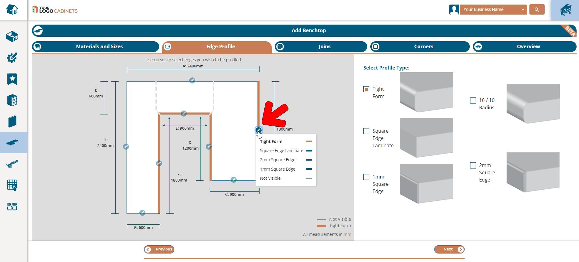 selecting edges